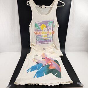 Tourist Beach Vacation Tank Tops Roatan San Pedro Pastel Women Size Small Vtg
